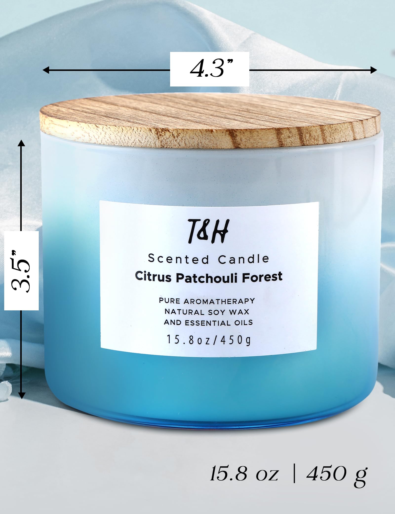 Zitrus-Patchouli-Waldkerze für Zuhause, natürliche 3-Docht-Soja-Kerze, beruhigende Aromatherapie-Kerze, Geschenk für Damen und Herren, 450 ml, große entspannende Kerze, stark duftend