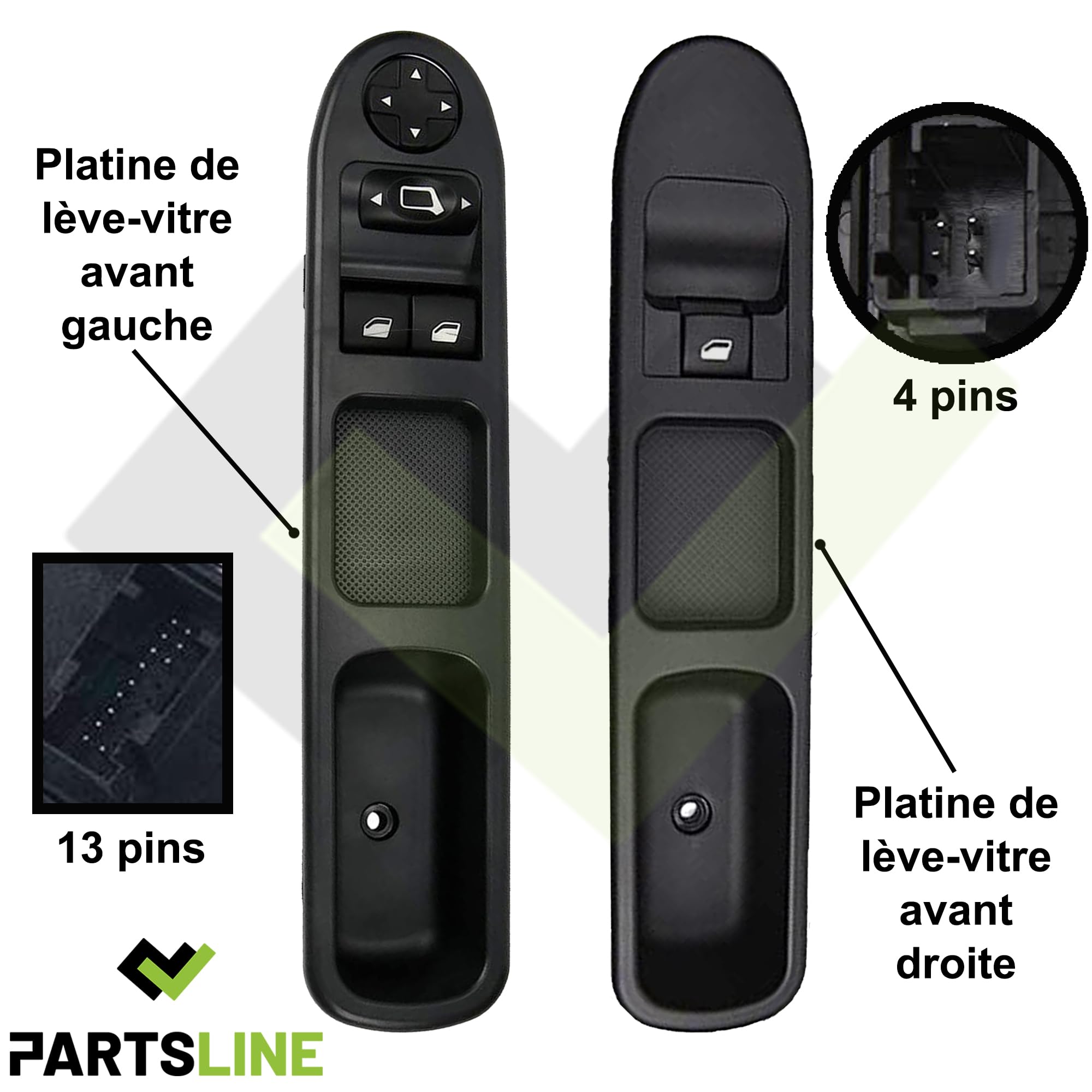 (Lot de 2) Bouton Platine de Lève-Vitre Avant Gauche ET Avant Droit compatible avec 207 BERLINE SW - 6554QL 6490HQ 6554HJ 6554QA