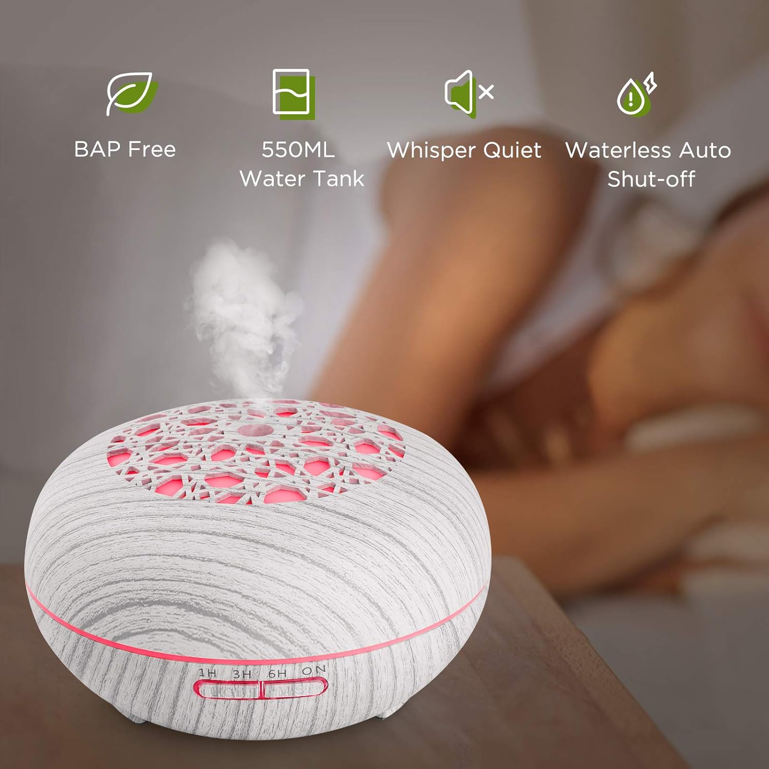 WD&CD 550ML Essential Oil Diffusers Ultrasonic Aroma Diffuser Humidifier Cool Mist with Remote Control, Waterless Auto-off, Adjustable Mist Mode, 7 Colors, 3 Timer Setting/Whisper Quiet (White)