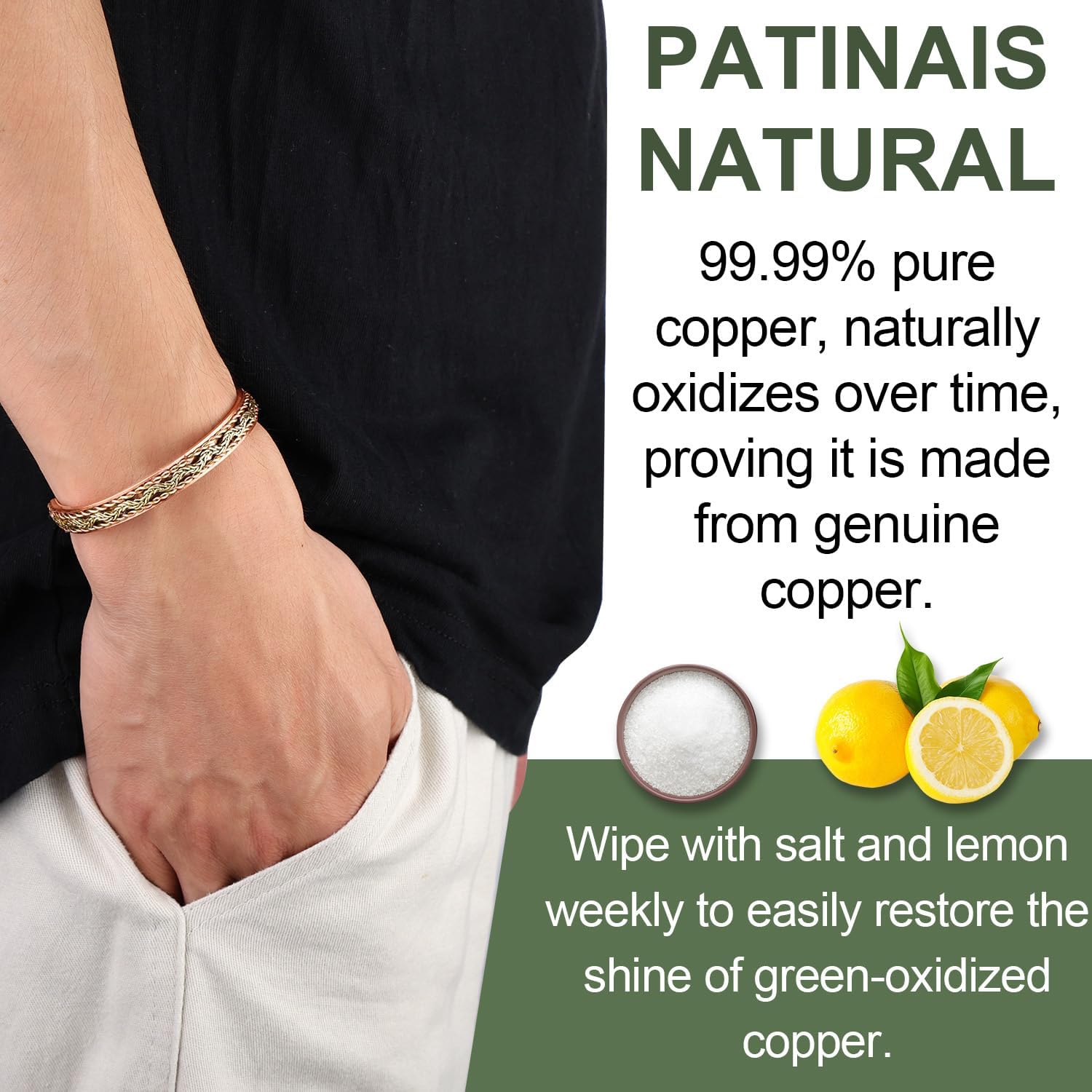 Handcrafted Copper Bracelet for Men Women, Magnetic Copper Bracelet with Twisted Design, Adjustable - Image 3