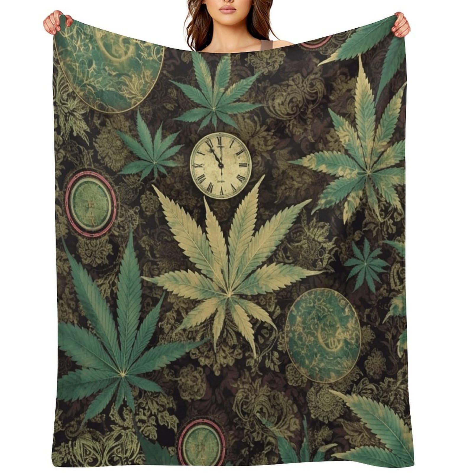 Flannel Fleece Throw Blanket - 60"x80" Super Soft Plush,Lightweight Wrinkle Resistant Cozy A Puff in Time Weed Marijuana Blanket for Couch Sofa Bed Travel Camping and Gift