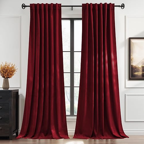 StangH Cortinas de terciopelo rojo para dormitorio, pestaña trasera, cinturón de gancho, aislamiento térmico, cortinas de privacidad, decoración