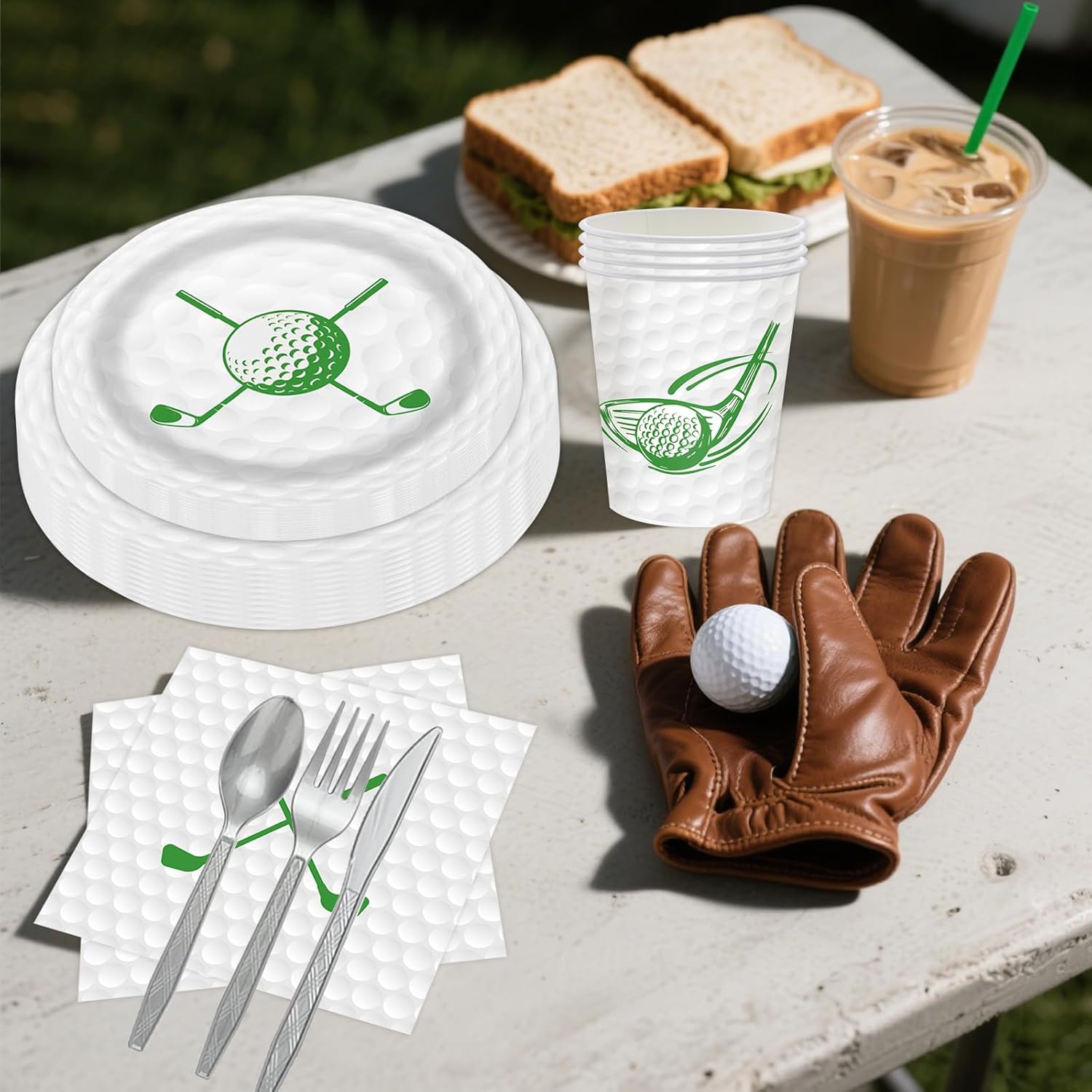 168pcs Golf Themed Decorations - Golf Party Tableware Include Plates Napkins Cups and Cutlery Disposable Decoration Supplies for Birthday Gameday Party, Serve 24 - Image 4