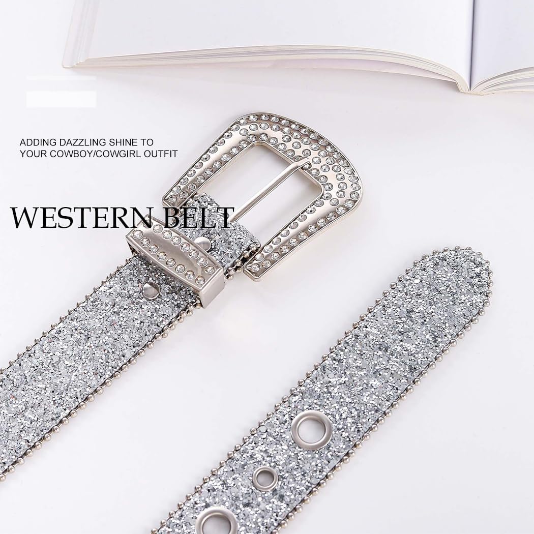 Abien Rhinestone Belt Cowgirl Belts for Women Bling Belt Silver Rhinestone Belts for Jeans Dresses - Image 2