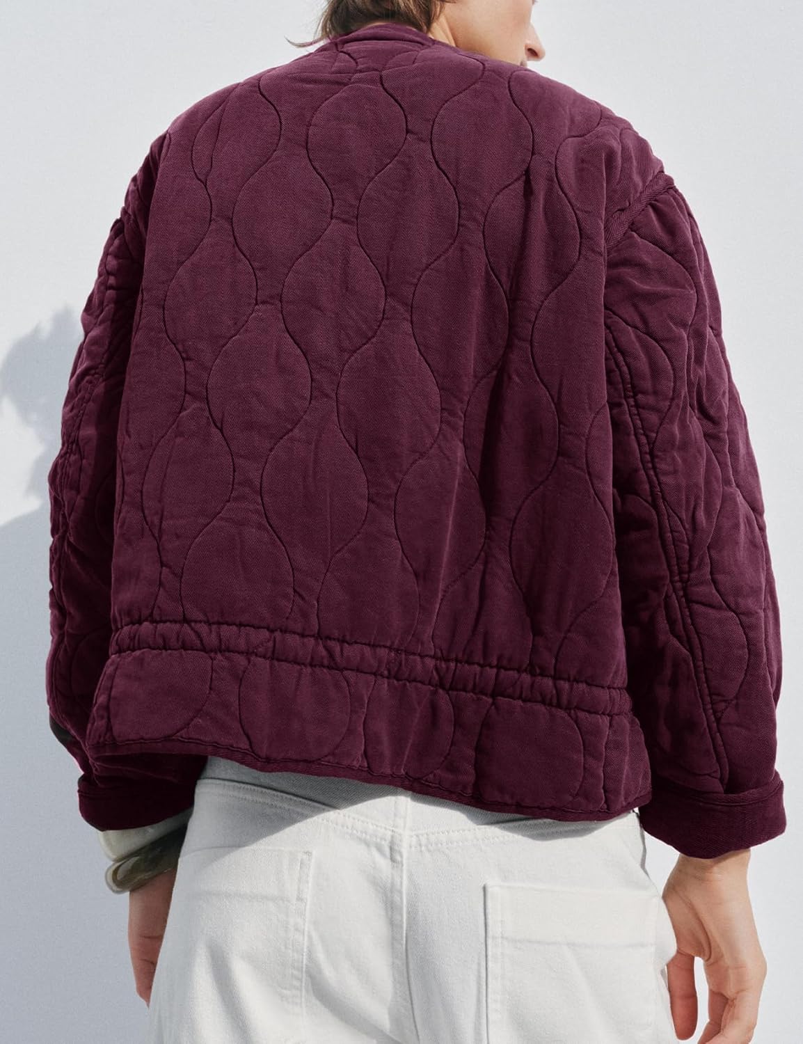 Flygo Women Lightweight Quilted Jackets Oversized Long Sleeve Zip Cropped Puffer Padded Coat Fall Winter Jacket - Image 3