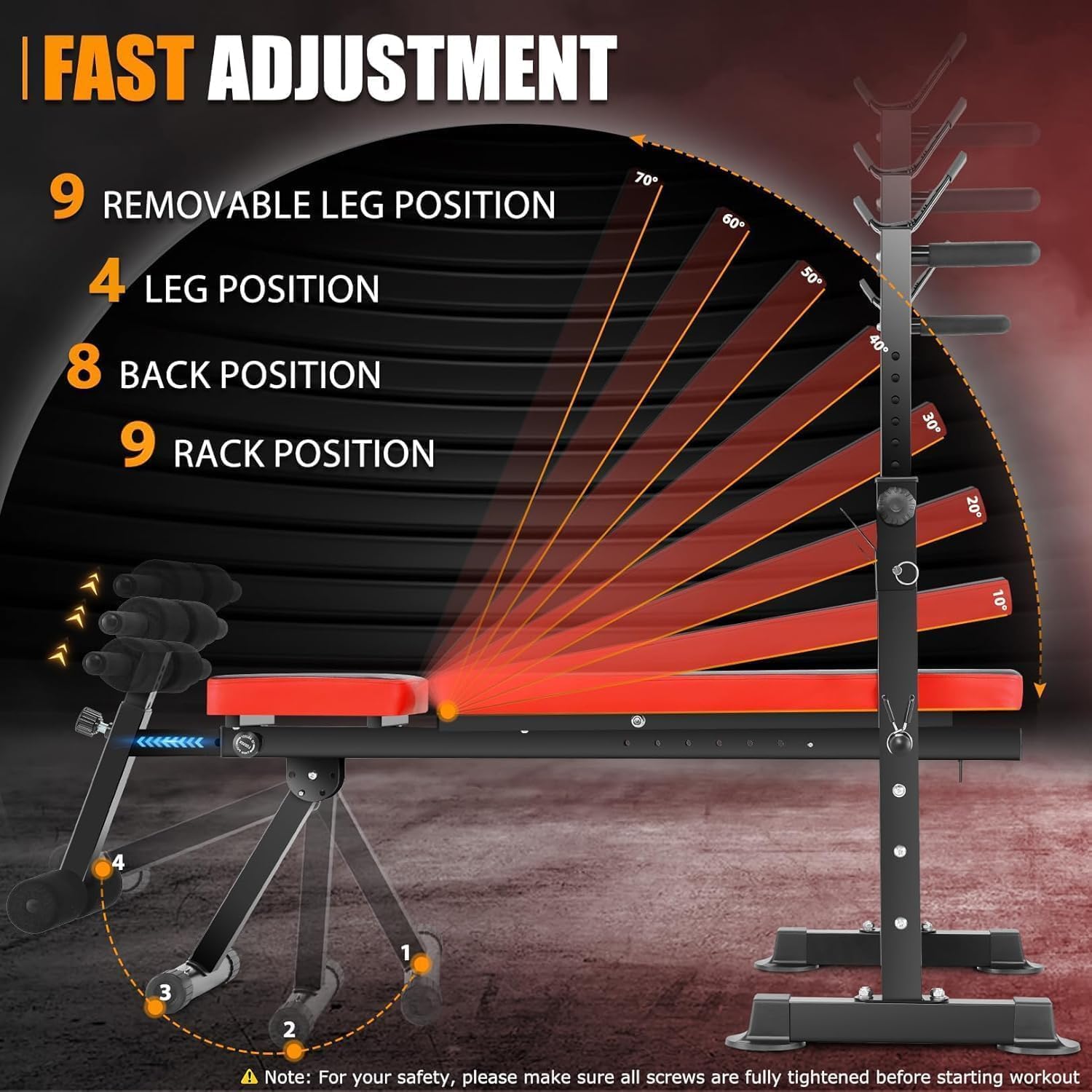 OPPSDECOR Adjustable Weight Bench Set With Removable Rowing Leg Catch, 600LBS Foldable Bench Press Set with Squat Rack Flat Incline Sit Up Workout Bench for Home Gym Strength Training