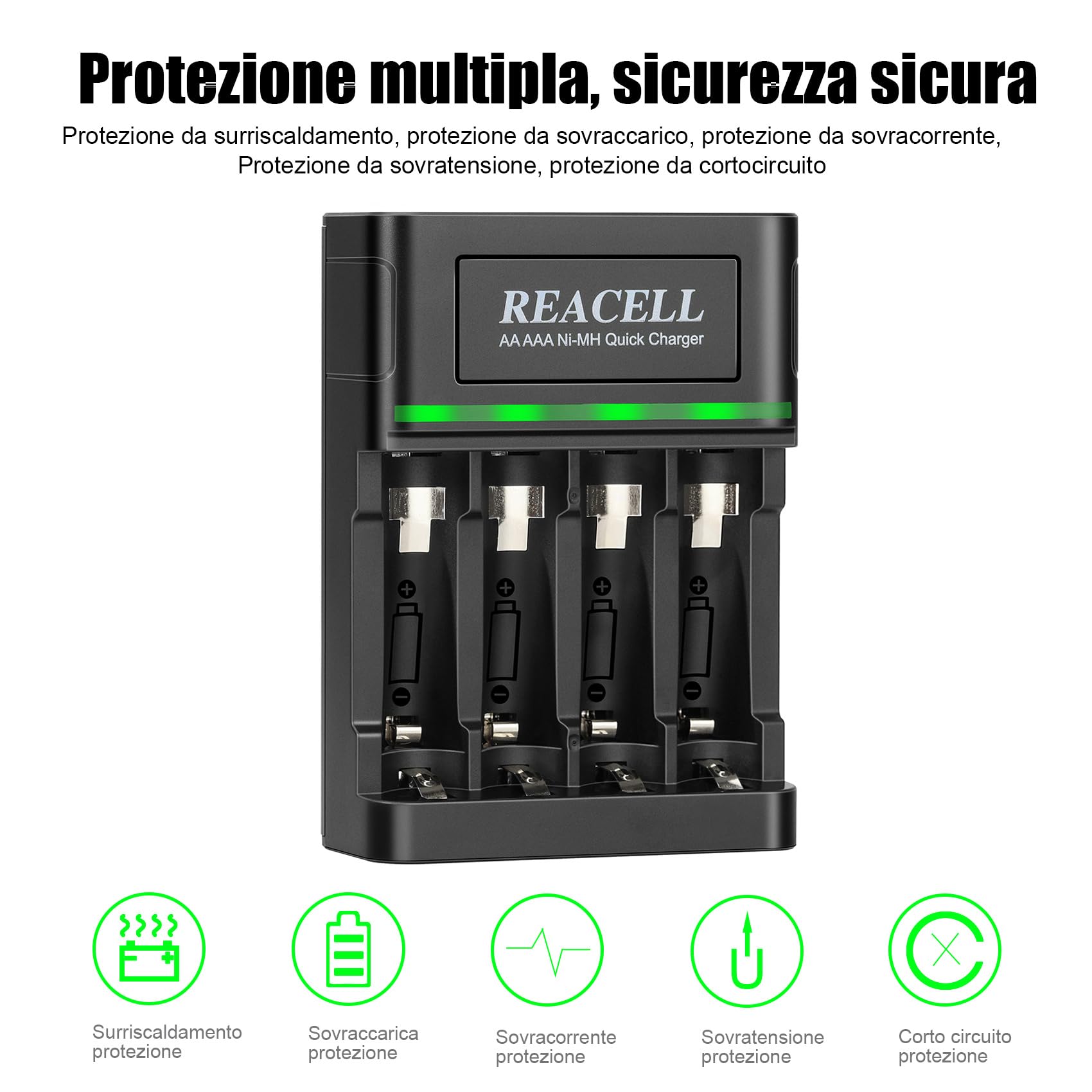 Caricabatterie ABSINA Per Pile AA AAA 9V - 4 Slot NiMH Con Display LED - Foto 4