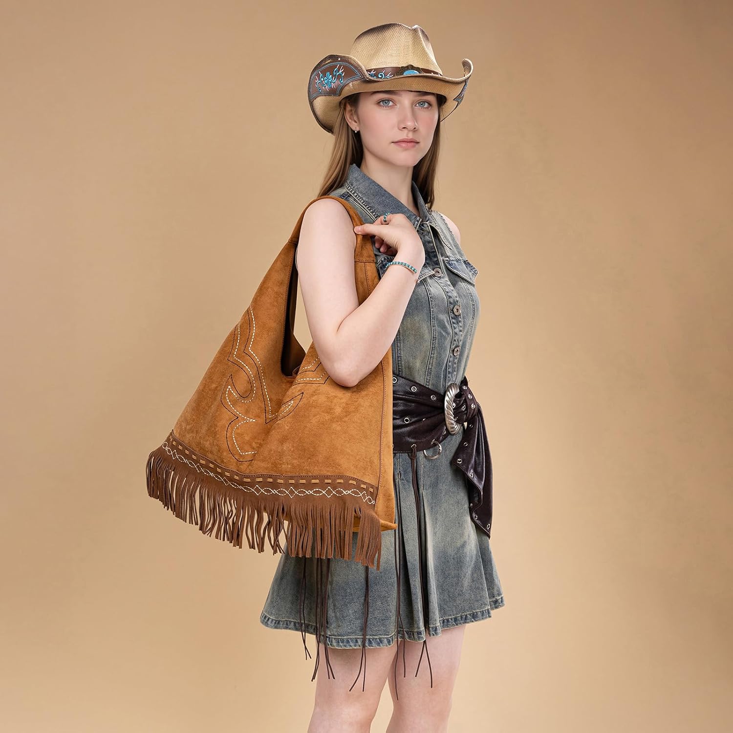 Montana West Fringe Large Hobo Bags for Women Western Oversize Suede Shoulder Purses Ladies Top Handle Handbag