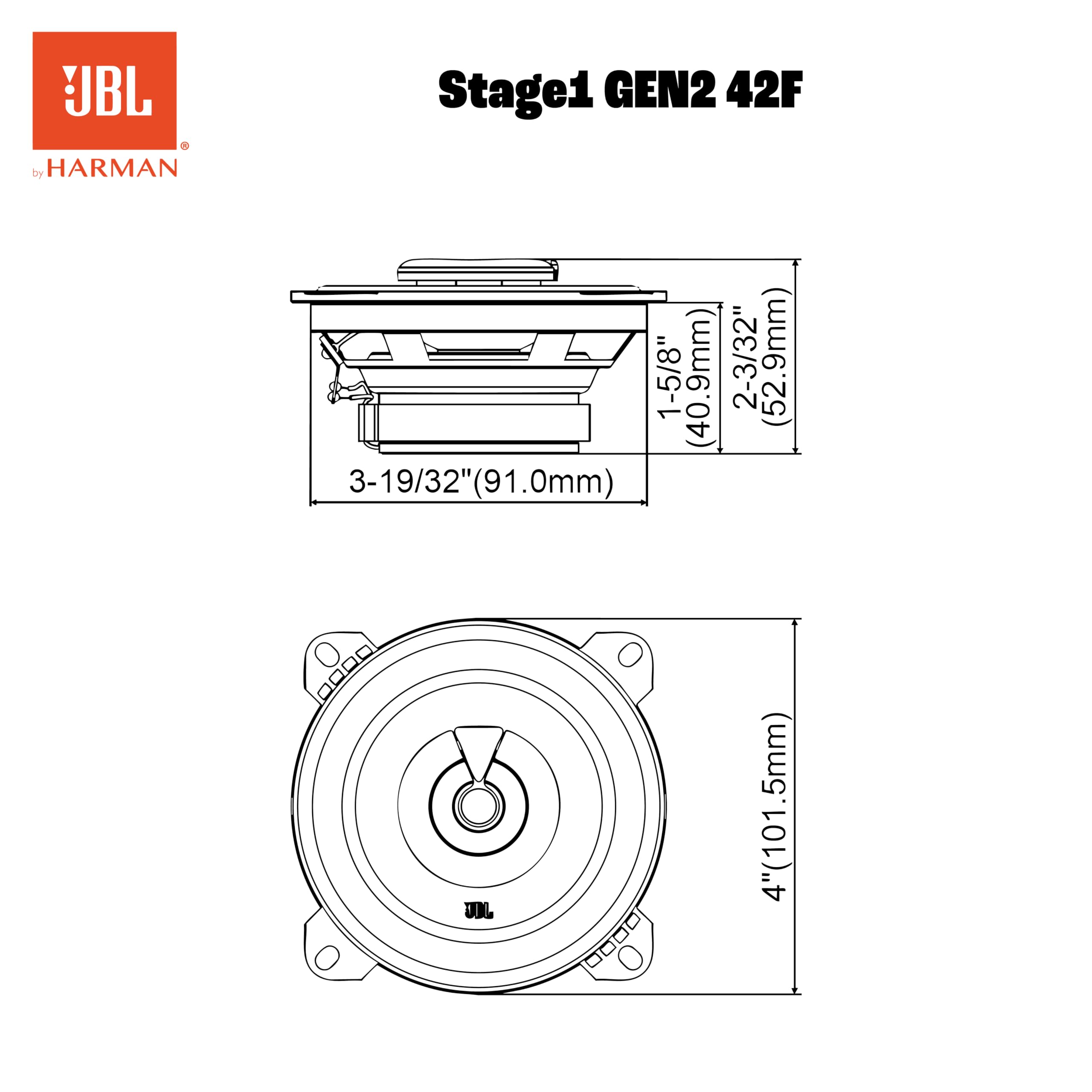 JBL Stage1 GEN2 42F Koaxial Lautsprecher Auto 100mm 4 Zoll 40W RMS 320W Max Einbaulautsprecher Paar