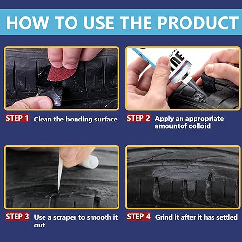 Miniatura 7 de Pegamento de reparación de neumáticos de 3.4 fl oz, pegamento de reparación de paredes laterales de neumáticos, cemento de goma negra, reparación de