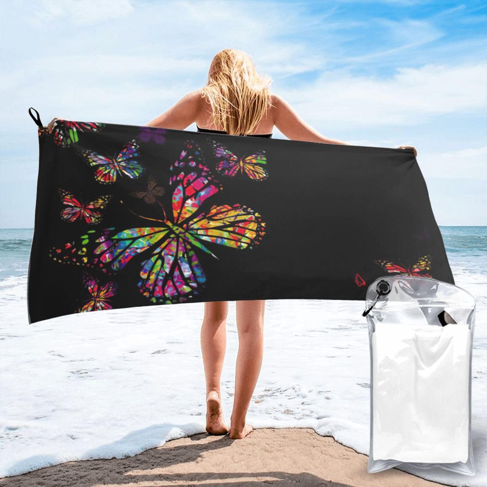 KAPPTYY Pretty Butterfly Print Quick Dry Towel Bath Shower Beach Wrap For Gym Vacation Adults