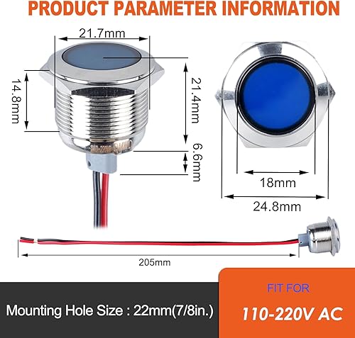 Miniatura 49 de 2 luces indicadoras LED de 0.630 in (5/8 pulgadas), 12-24 V AC/DC 20 mA ahorro de energía de metal impermeable IP67 lámpara piloto de una sola Verde