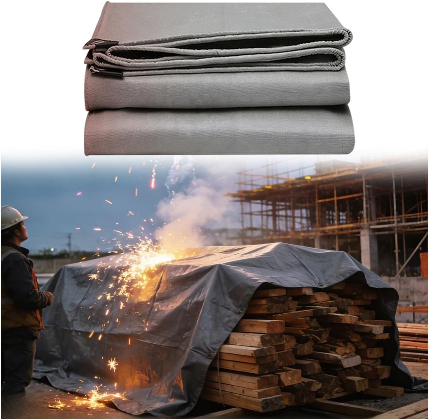 Fireproof Welding Blanke Heat Shield, Flame Retardant Waterproof Tarpaulin, High Temperature Soldering Blanket for Stove, Brazing, & Metal Work(2.8x5.8m)