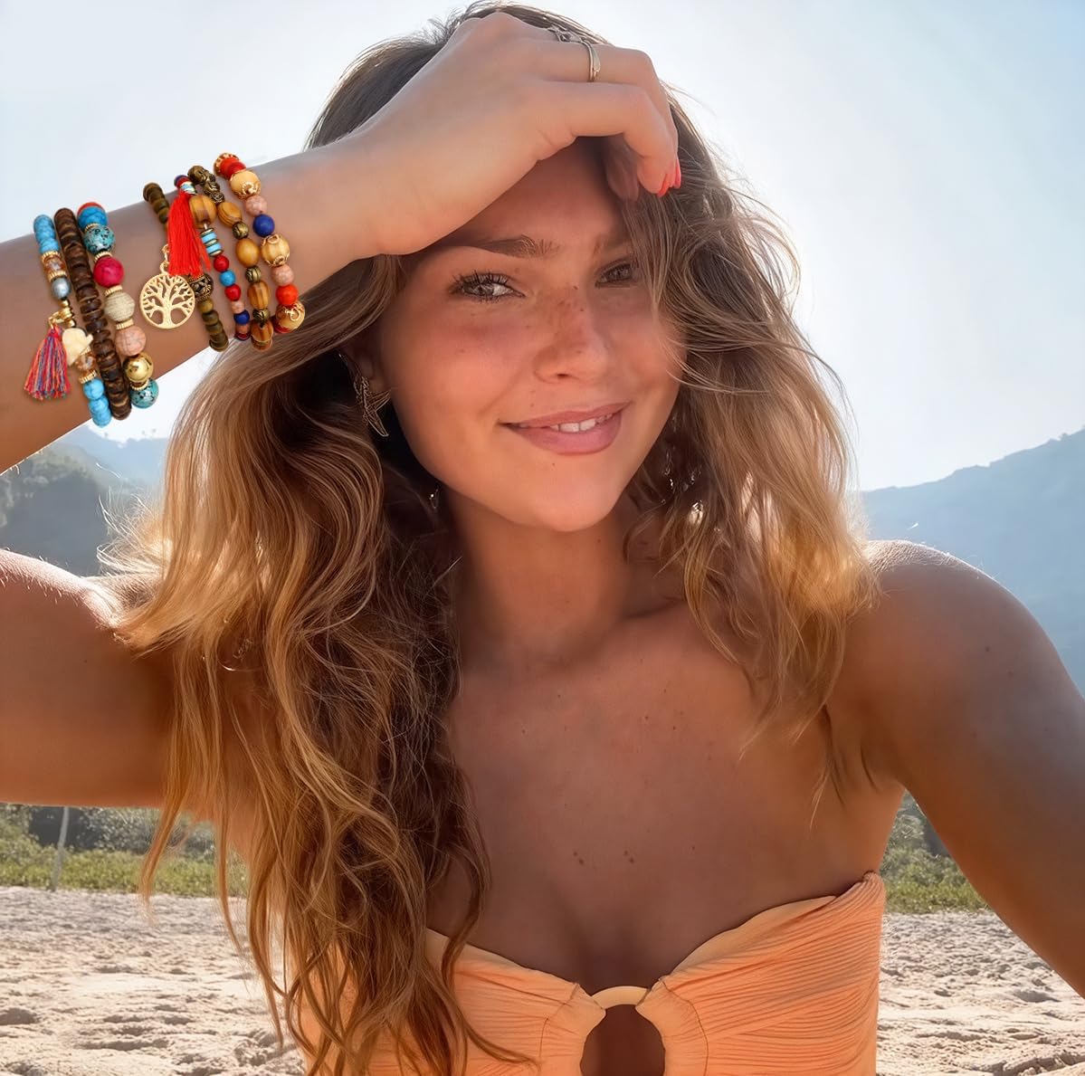 LOYALLOOK 8 Sets Bohemian Stackable Bead Bracelets for Women Stretch Multilayered Boho Stackable Bracelets Stack Beads Multicolor Beaded Strand Bangle Charm Bracelets Boho Tassel Bracelet Set Handmade - Image 5
