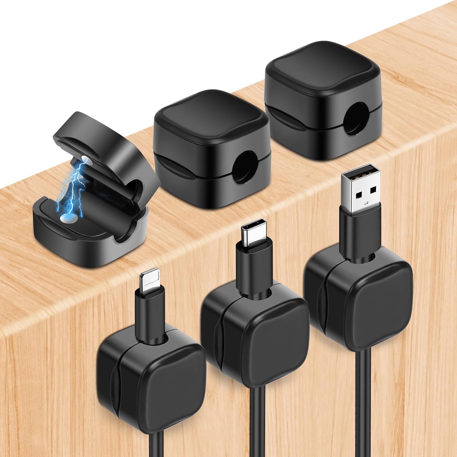 URAQT 6 Pack Magnetic Cord Holder Cable Clips Appliance Cord Organizer for Desk Cable Management Strong Adhesive Wire Cord Holder Keeper for Home Office Car Wall Nightstand Desk Cable Cord Organizer