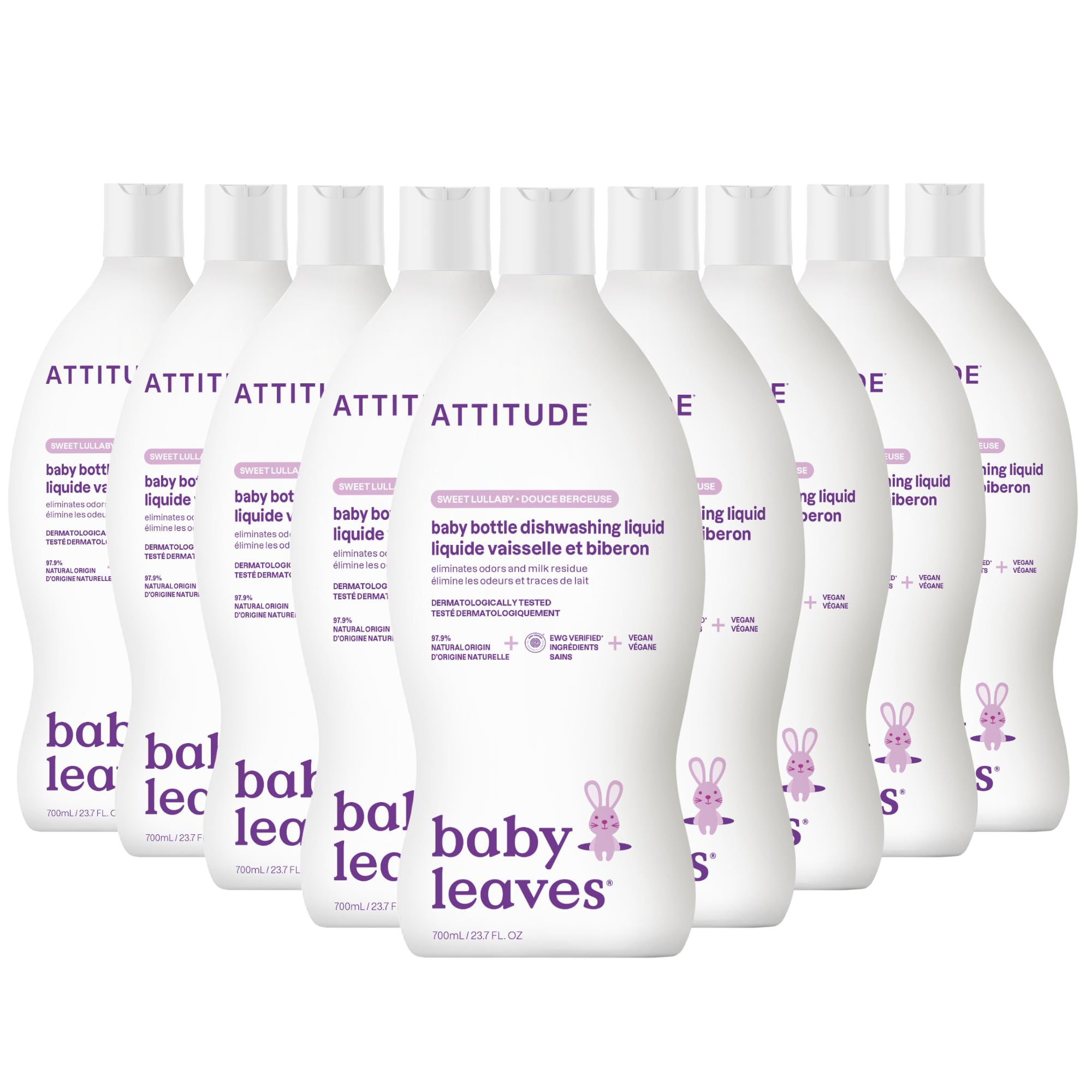ATTITUDE Baby Dish Soap and Bottle Cleaner, EWG Verified Dishwashing Liquid, No Added Dyes or Fragrances, Tough on Milk Residue and Grease, Vegan, Sweet Lullaby, 23.7 Fl Oz (Pack of 9)