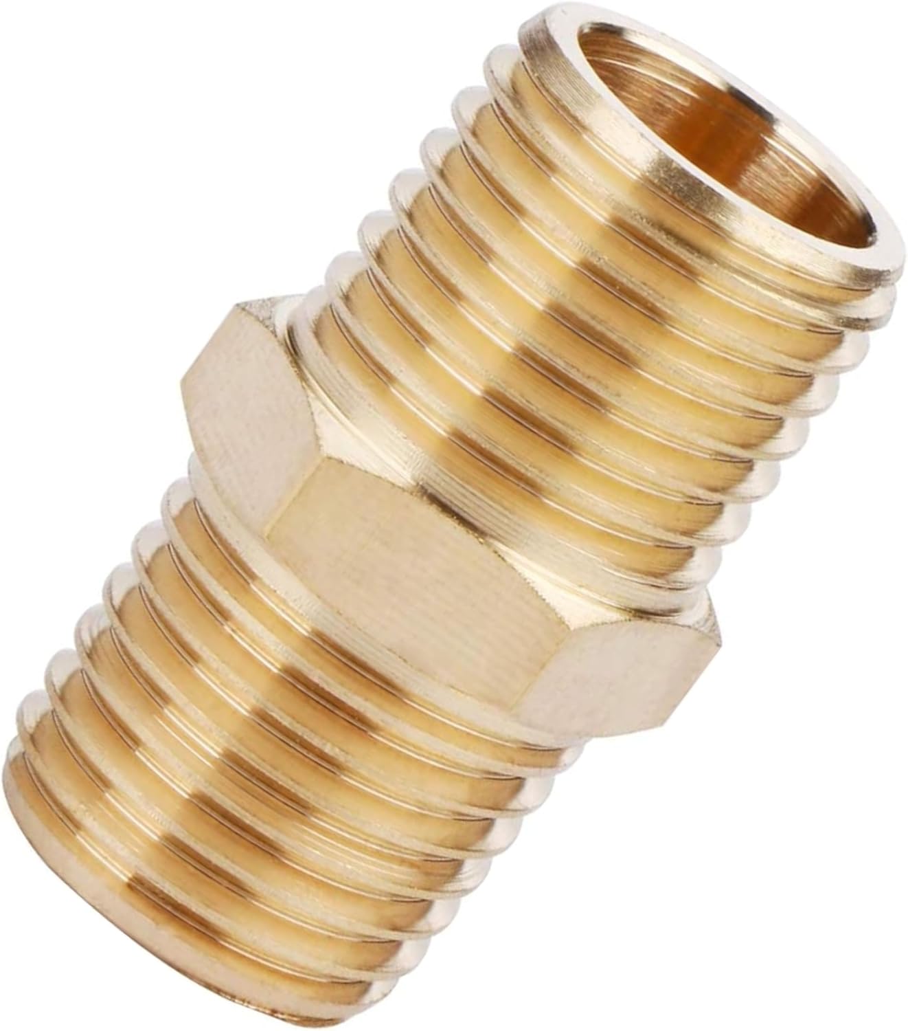 U.S. Solid Brass Pipe Fitting, Hex Nipple, 1/4" x 1/4" NPT Male Pipe Adapter