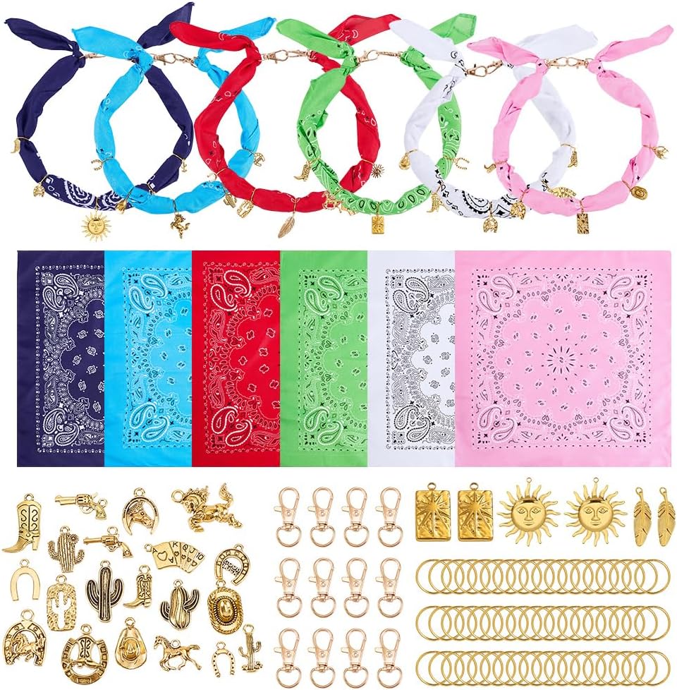INFUNLY DIY Scarf Necklace Kit with Charms and Pendants Bandana Necklace Kit for Women Birthday Christmas Mothers Day Gifts