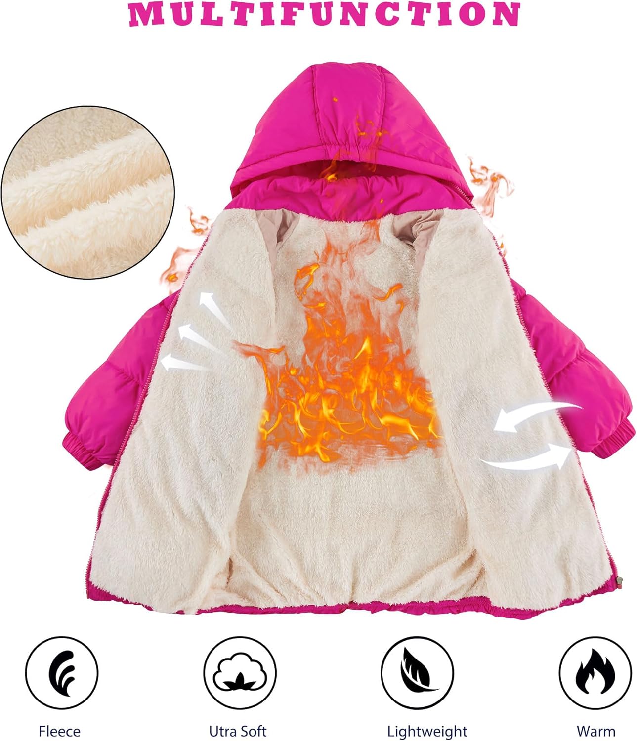 UNIFACO Girls Winter Coats Hooded Puffer Jackets Medium Length Down-like Cotton Coats Snow Outwear 5-12Y - Image 6