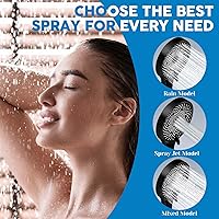 Vista 6 de Cabezal de ducha, cabezal de ducha de lluvia de 8" con combo de rociador de mano y brazo de extensión ajustable/regulador de flujo de 3 vías/sistema