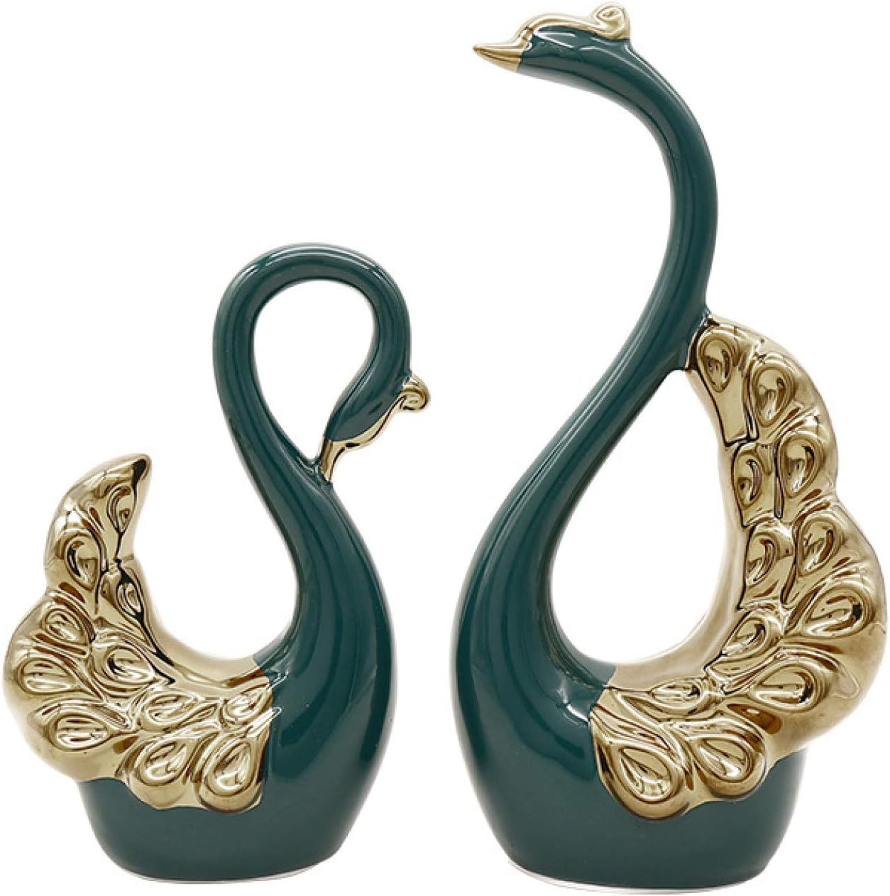 KKONION Ceramic Animal Statues Hand Carved Couple Swan