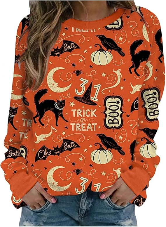 Halloween Shirts for Women Pumpkin Printed Plus Size