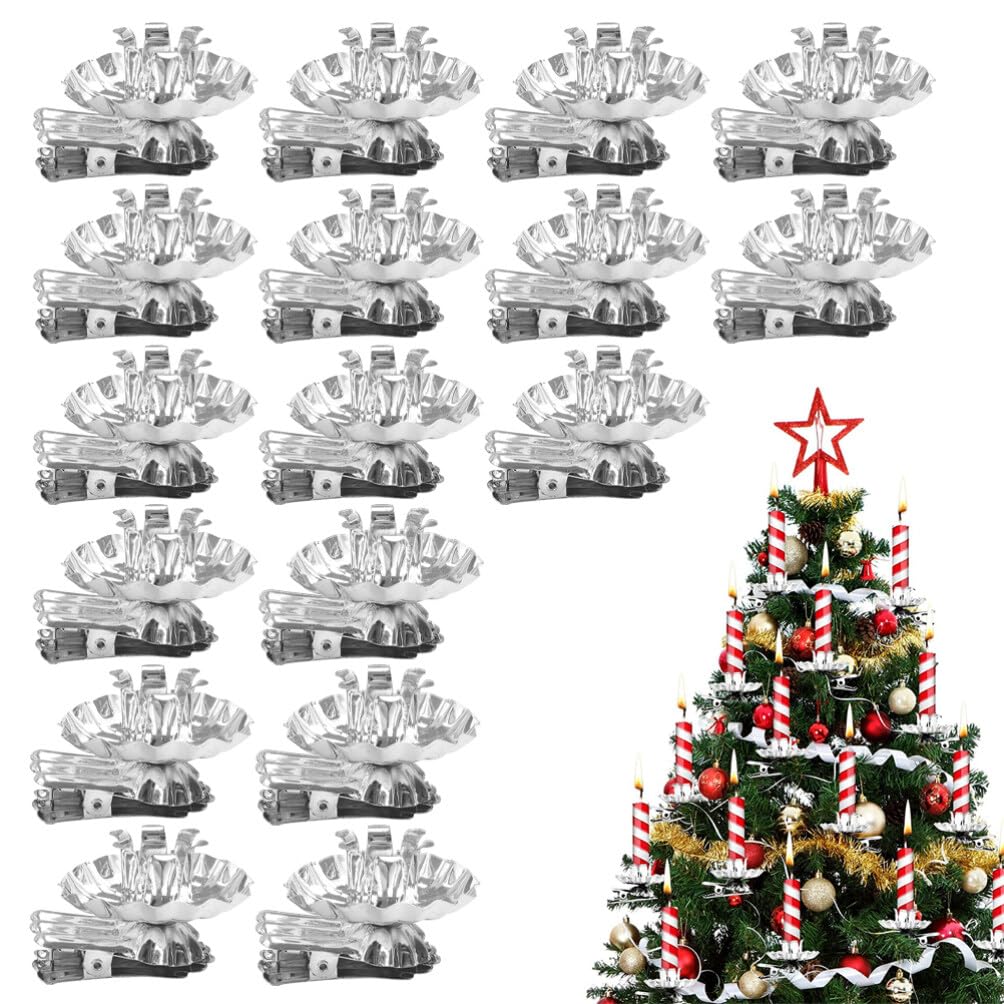 MAGICLULU 36stücke Kerzenhalterclip aus Metall Silberfarben zum Dekorieren des Weihnachtsbaums mit Klemmen für Stabile Befestigung an Stabkerzen