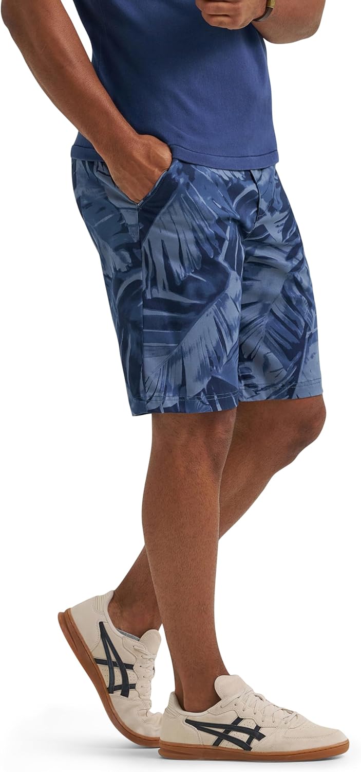 Lee Men's Extreme Motion Flat Front Short, Lake Blue Leaf, 36