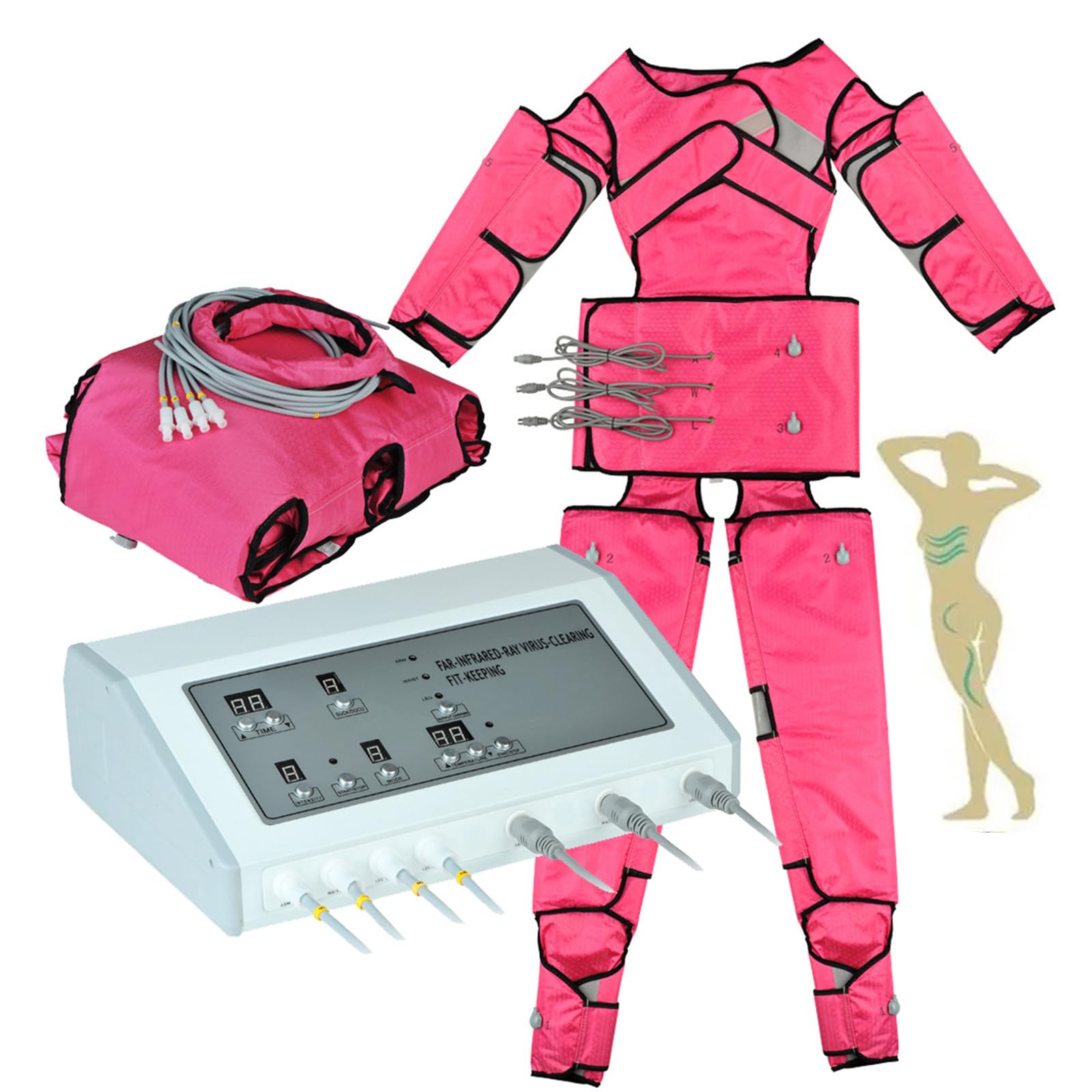 Luftdruck-Massagegerät, Ganzkörper-Massagegerät, Pressotherapie-Lymphdrainage-Ausrüstung, Körperschlankheits-Gewichtsverlust-Ausrüstung, 7 Stufen einstellbare Intensität,Pink