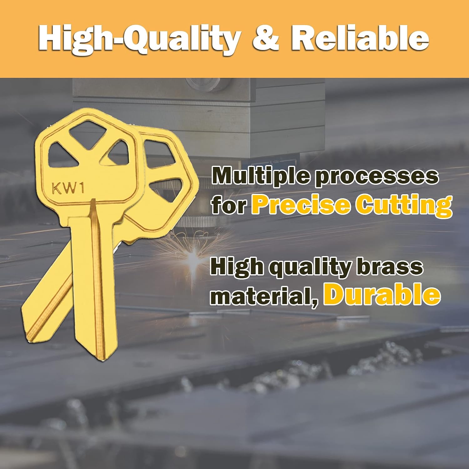 Premium Brass KW1 Key Blanks, Uncut Blank Keys for Residential & Commercial Use, Copper Structures Blank Keys, Pack of 50