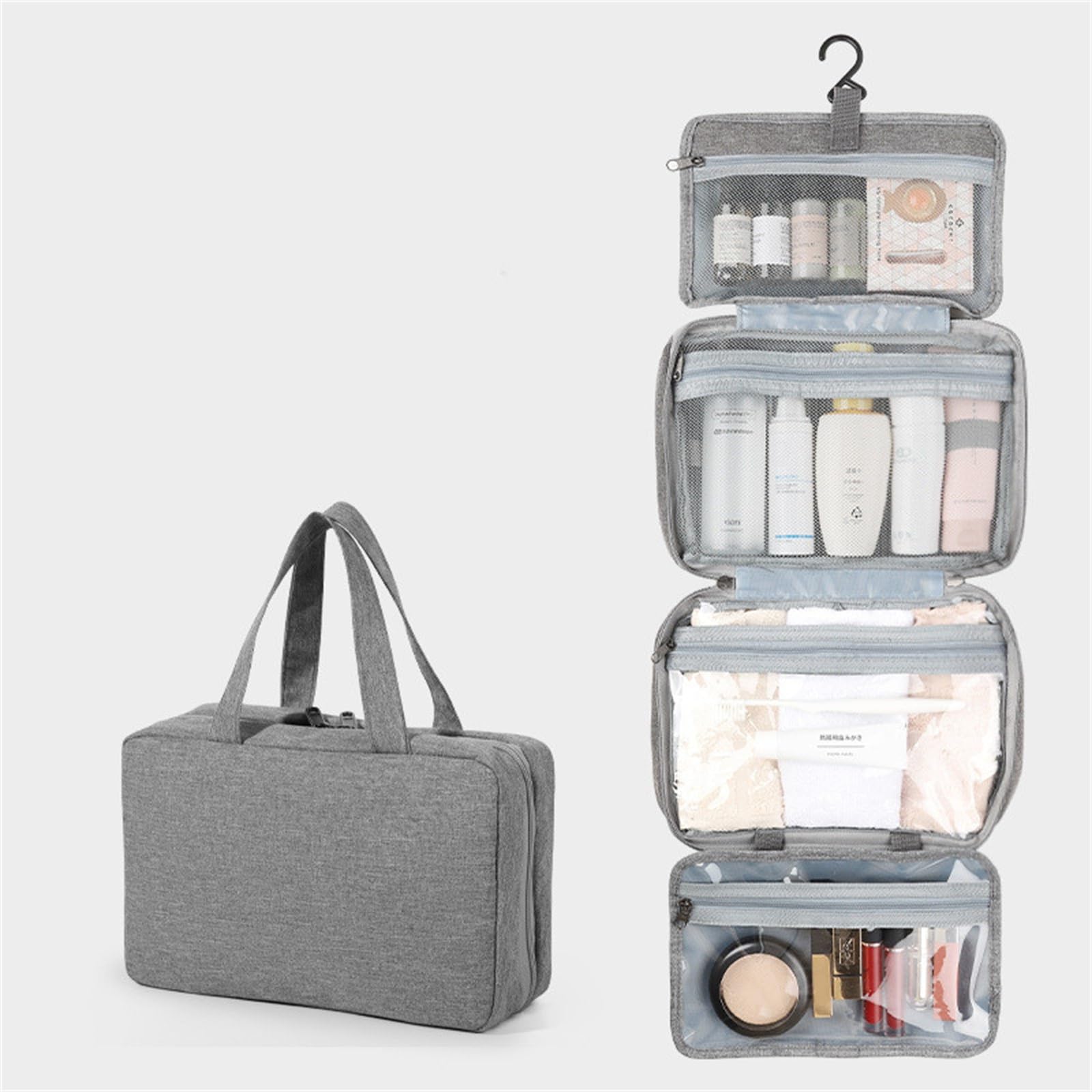 Borsa da Toilette da Appendere Borsa da viaggio impermeabile pieghevole con separazione for prodotti asciutti e bagnati, for cosmetici da uomo(Gray)