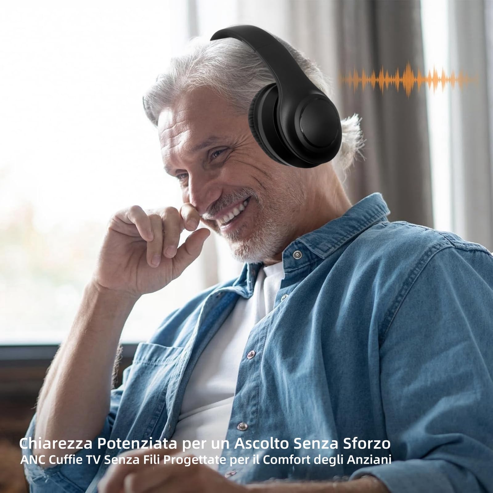 Cuffie TV Senza Fili per Anziani, Bluetooth 5.3 Cuffie con ANC, USB Trasmettitore per RCA/AUX, Audio Hi-Fi