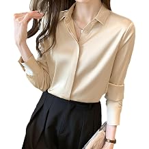 Womens Satin Blouse Fashion Long Sleeve Satin Silk Shirt Work Office Top Casual Shirt