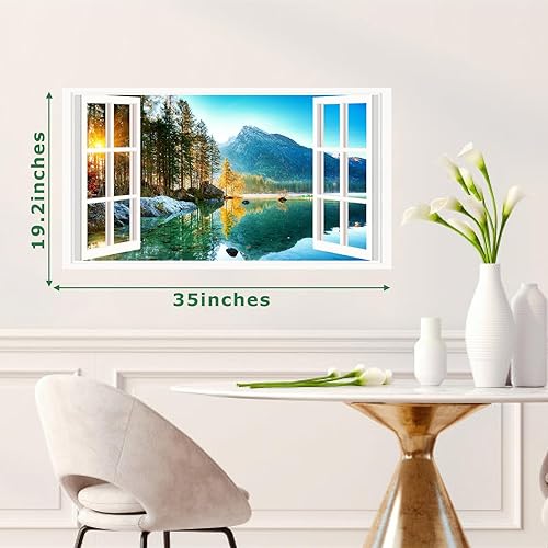 Miniatura 7 de Calcomanías de pared grandes de lago de montaña 3D, calcomanías de pared falsas extraíbles para despegar y pegar, mural de pared de paisaje, paisaje