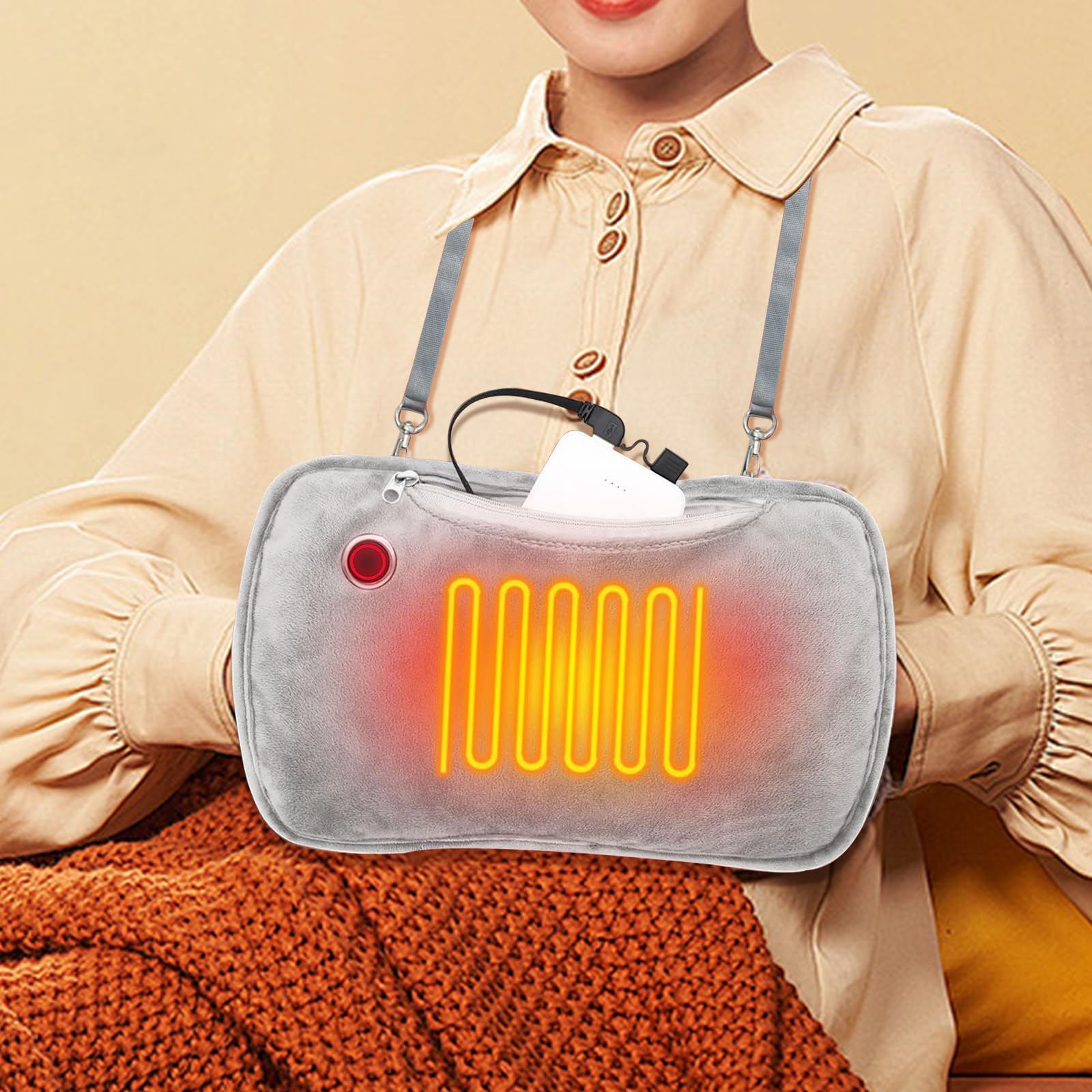 Aedwdpe Electric Heated Hand Warmer Rechargeable Bag Pouch, Heated Gloves Fast Heating Pad with 3 Settings, Portable USB Heated Hand Graphene Muff for Men Outdoor Camping, Power Bank Not Included