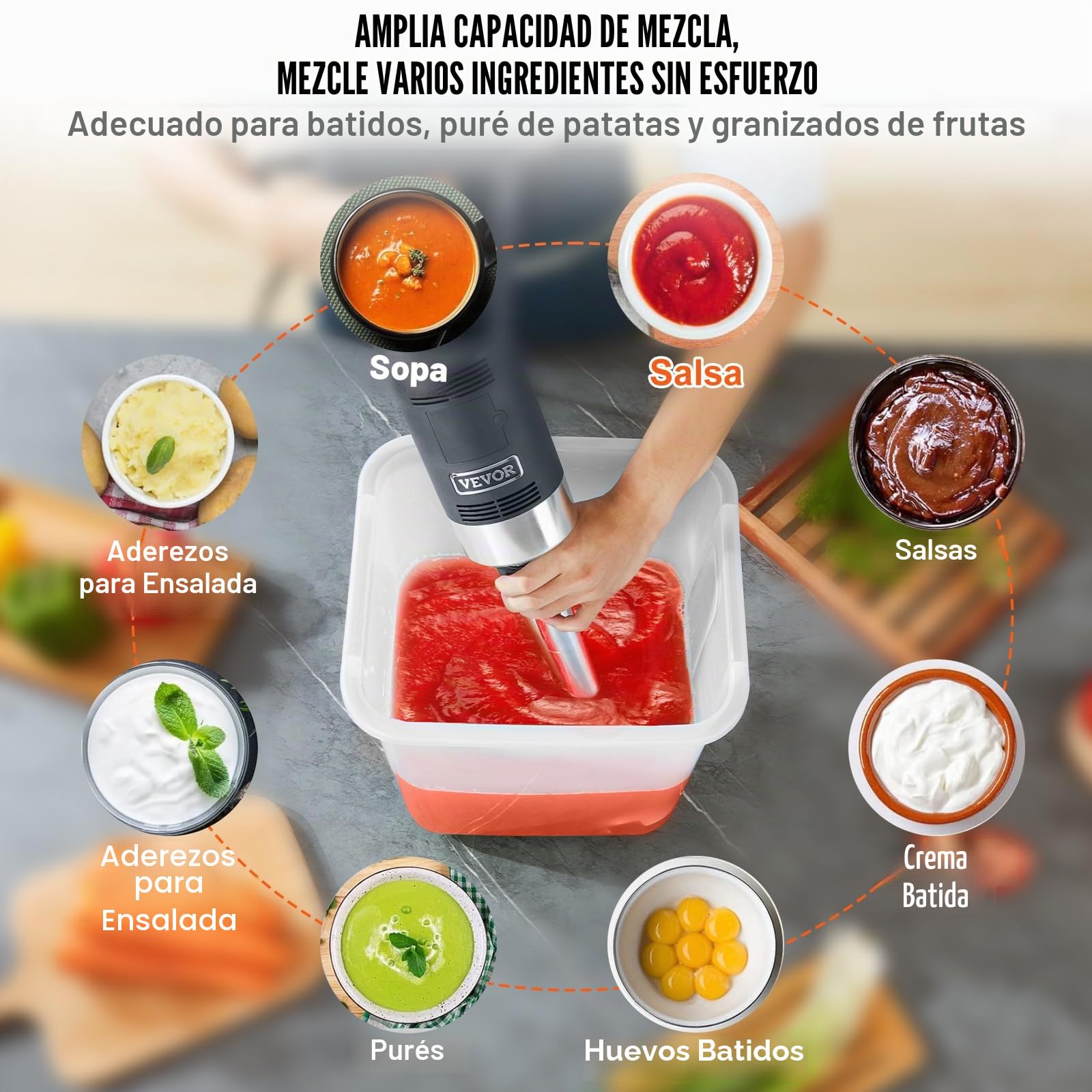 VEVOR Batidora de Mano 750 W 660 mm Licuadora de Inmersión Comercial de Alta Resistencia Velocidad Variable Hoja de Acero Inoxidable Batidora Portátil Versátil para Sopa Batido Puré Comida para Bebés