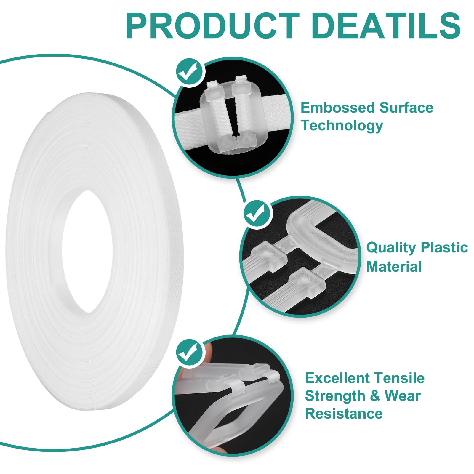 PATIKIL Kit De Banda De Embalaje Plástico De 110 Yardas, 2 Rollos De Banda De Embalaje Con 100 Hebillas Transparentes Herramienta Universal Para Cajas De Cartón Artículos De Madera, Blanco