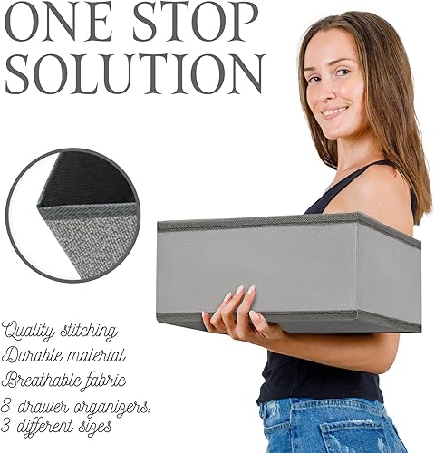 Miniatura 8 de Paquete de 8 organizadores de cajones de tela Contenedores plegables de almacenamiento para ropa, ropa interior, artículos de bebé y sujetadores