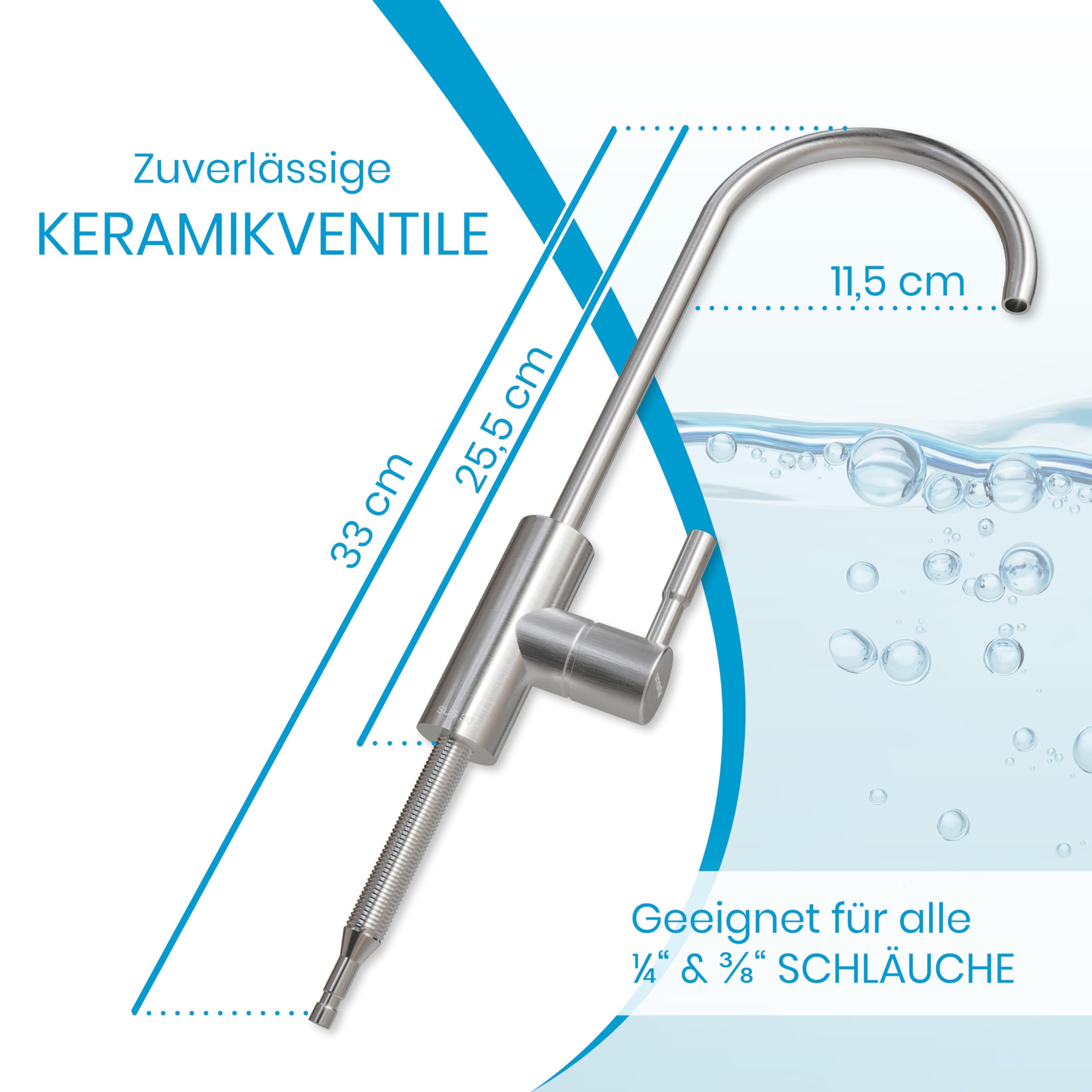 smardy UNO201 Robinet de Cuisine Acier inoxydable, Rotation à 360° Pour Osmose Inverse, Filtre à Eau 1/4"(6,35mm)