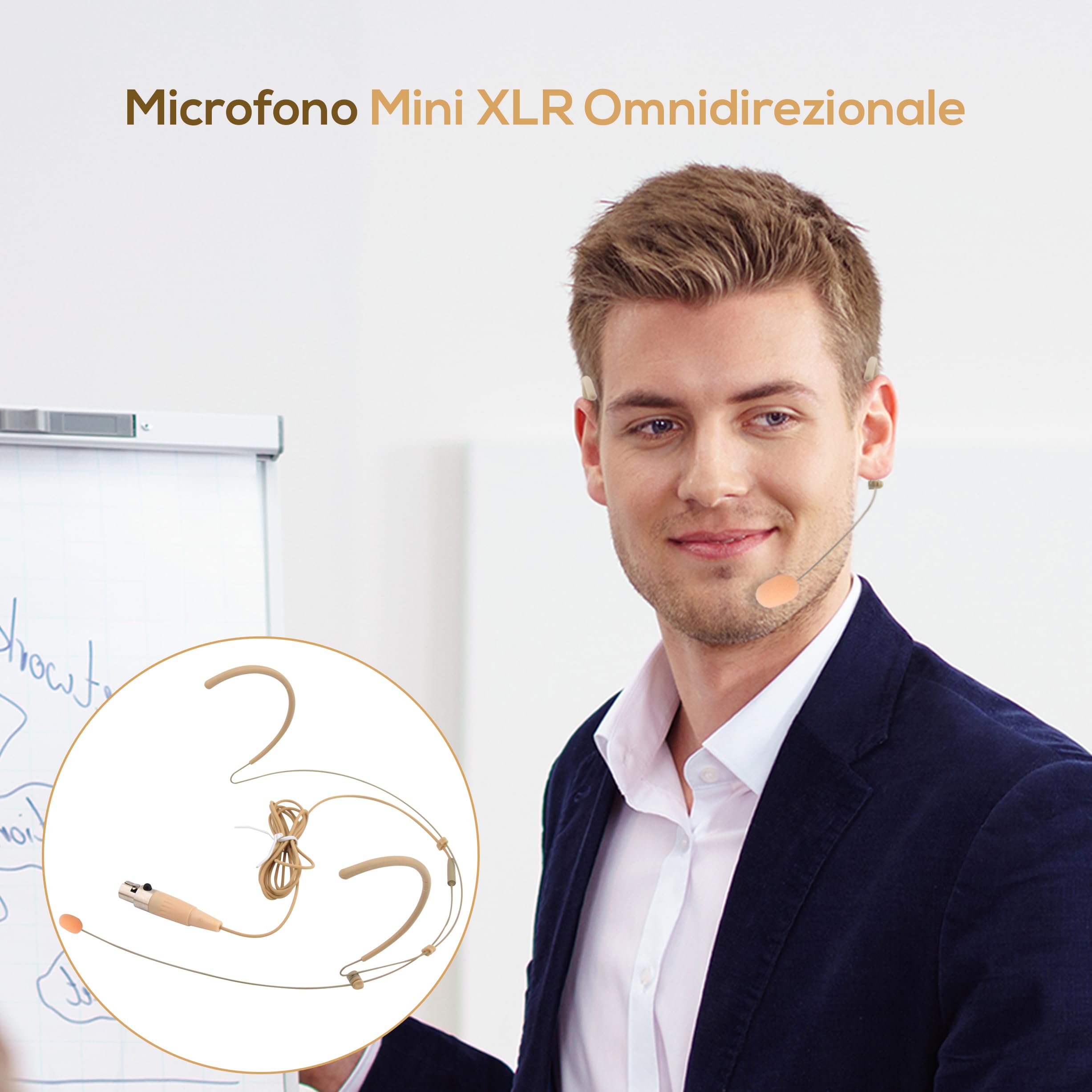 Pyle Cuffie Microfono Sovrauricolari Professionali con Microfono ad Archetto Colore Carne, Omnidirezionale Cablato, Condensatore, Cavo 1,2 m Mini XLR 4 Poli e Antivento Incluso