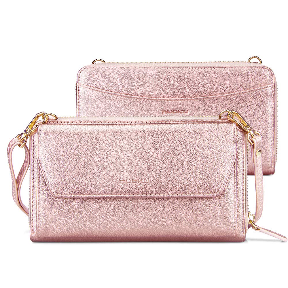 NuokuWomens RFID Wallet Purse Wristlet Crossbody Clutch with Zip Around 2 Strap