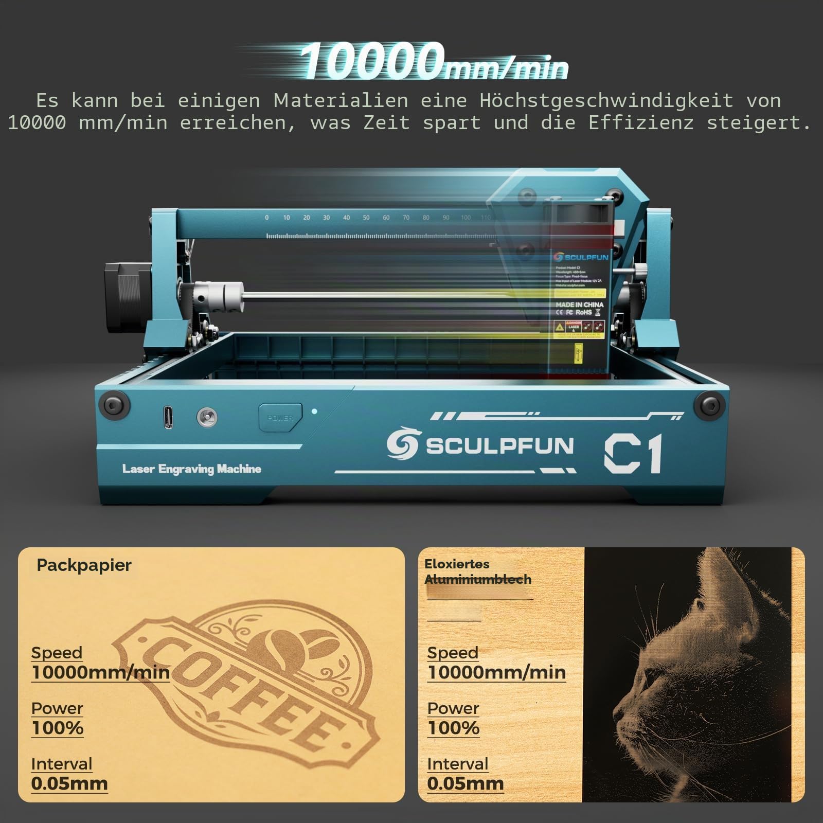 SCULPFUN C1 Mini Lasergravierer, Tragbare 3W Lasergravurmaschine mit 0,04 mm ultrafeinen Punkt, Keine Installation Erforderlich Laser Graviermaschine für Anfänger, Gravur Gerät für Holz Metall