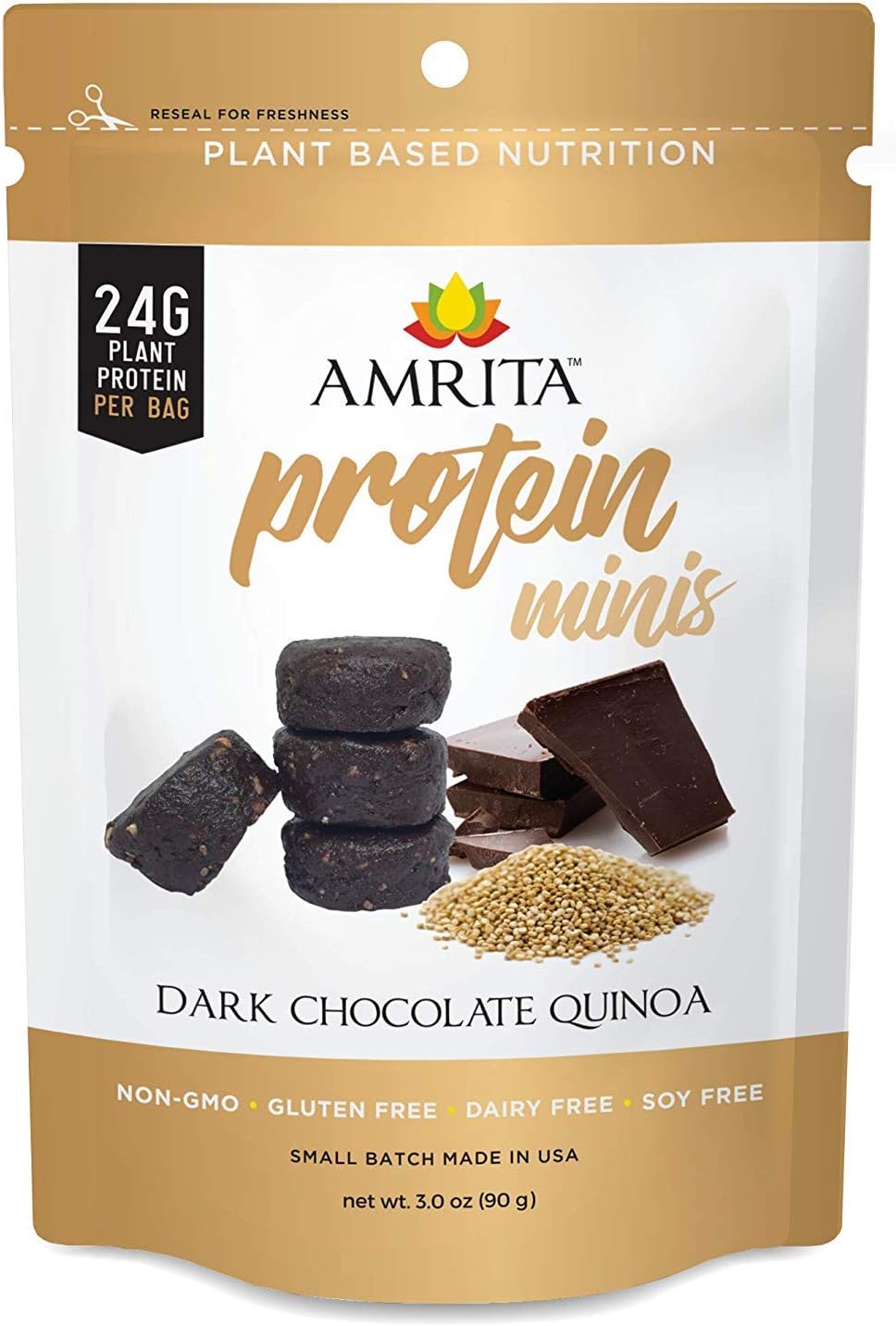 Amrita High Protein Mini Bars, 3 Pouch Pack, 6 Mini Bars Each (Dark Chocolate Quinoa)