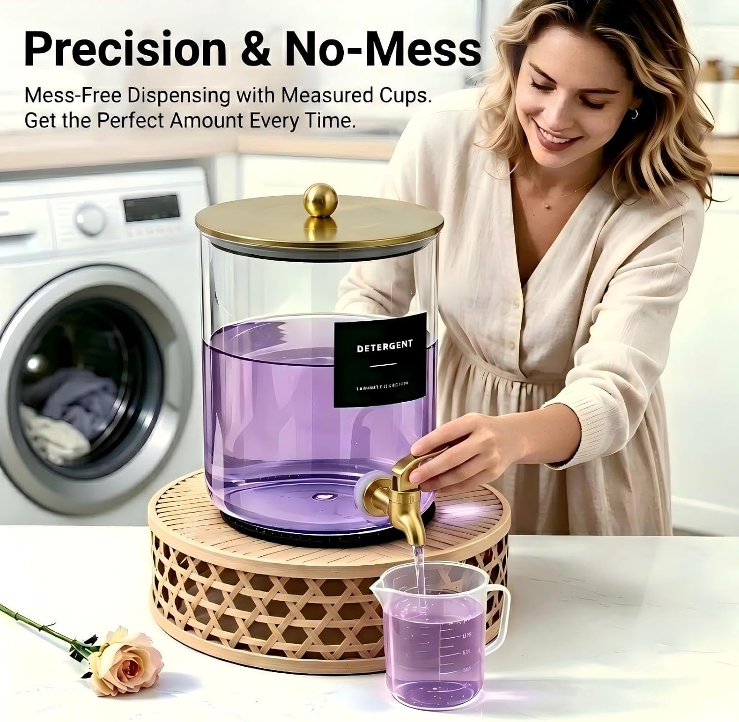 Glass Laundry Detergent Dispenser,1 Gallon Large Liquid Soap-2, Gold