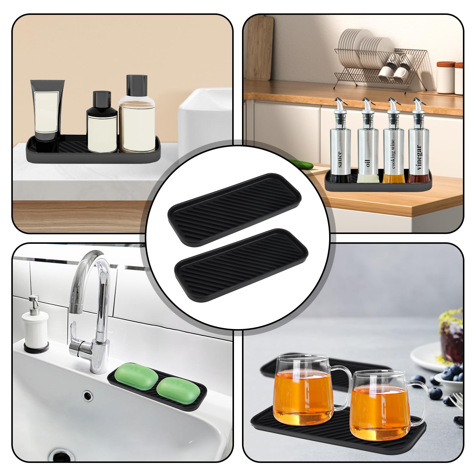 QHFlashbuy Sponshouder van siliconen, 2 stuks, siliconen gootsteenorganizer, antislip, siliconen afdruipmat voor het opbergen van sponzen, servies, zeep, borstels, 23 x 9 x 1,2 cm