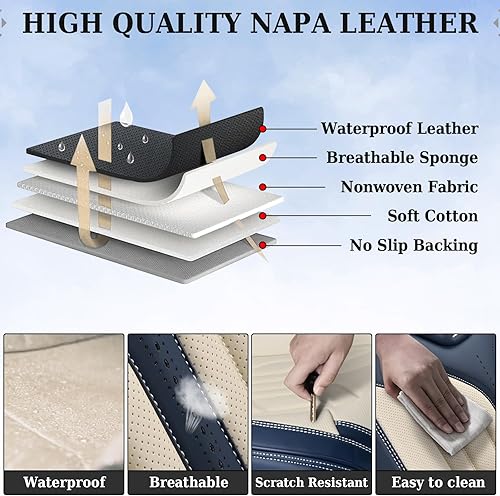 Vista 38 de Coverado Juego completo de fundas para asiento delantero y trasero para automóvil, cuero, impermeables, acojinadas, protectoras, ajuste universal