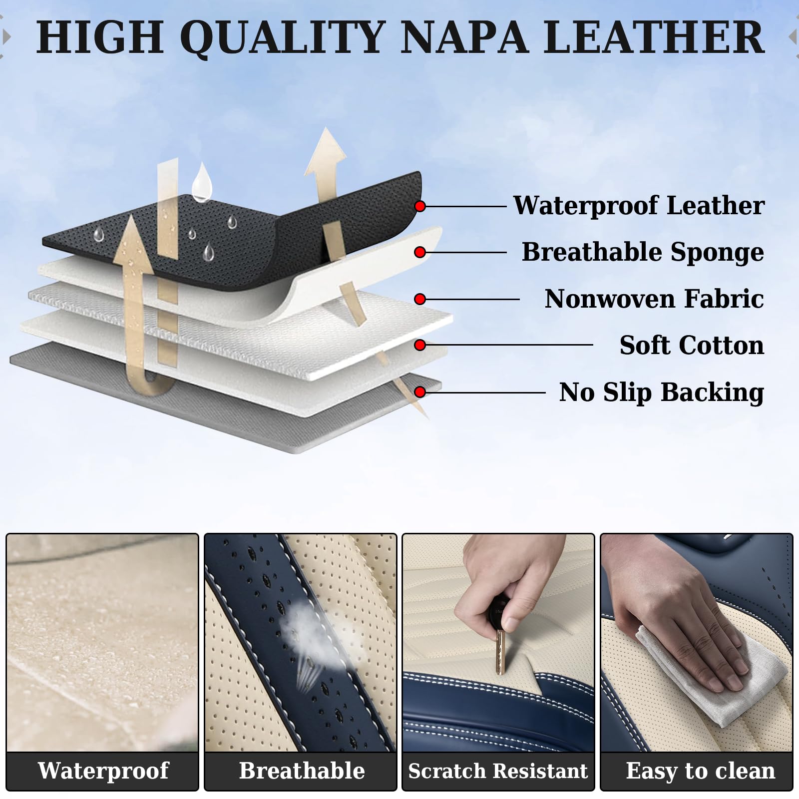 Coverado Car Seat Covers Full Set Leather Seat Covers for Cars Automotive Seat Covers Car Seat Protectors Car — view 8