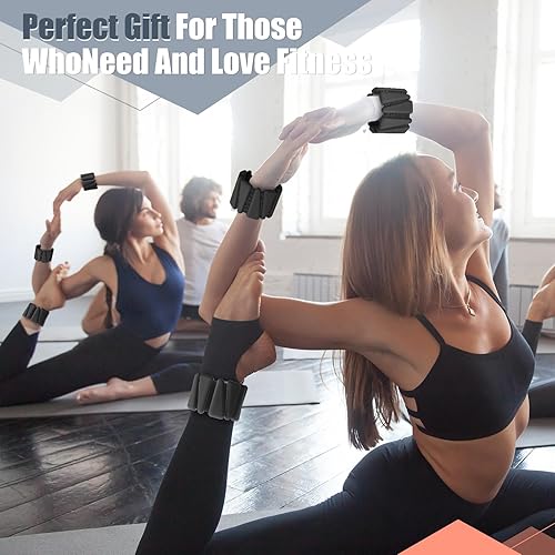 Miniatura 6 de Vinsot Juego de 2 pesas para muñeca y tobillo, 4 libras, pesas ajustables de silicona para mujeres y hombres, pulsera ponderada para piernas y