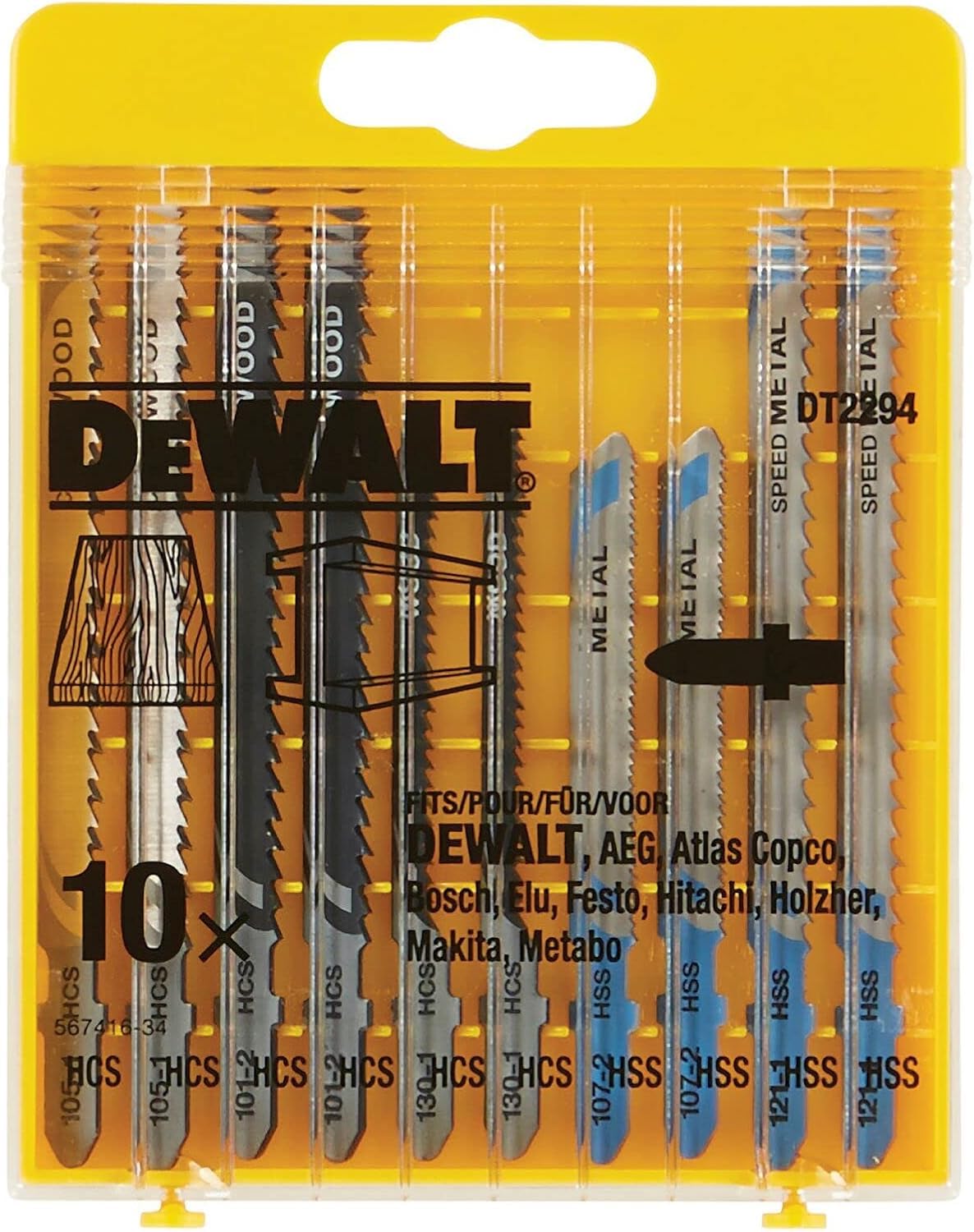 DEWALT Scie Sauteuse Sans Fil 18V - Sans Batterie ni Chargeur DCS335N-XJ & DT2294-QZ Lame de Scie Set 10pcs, Argent