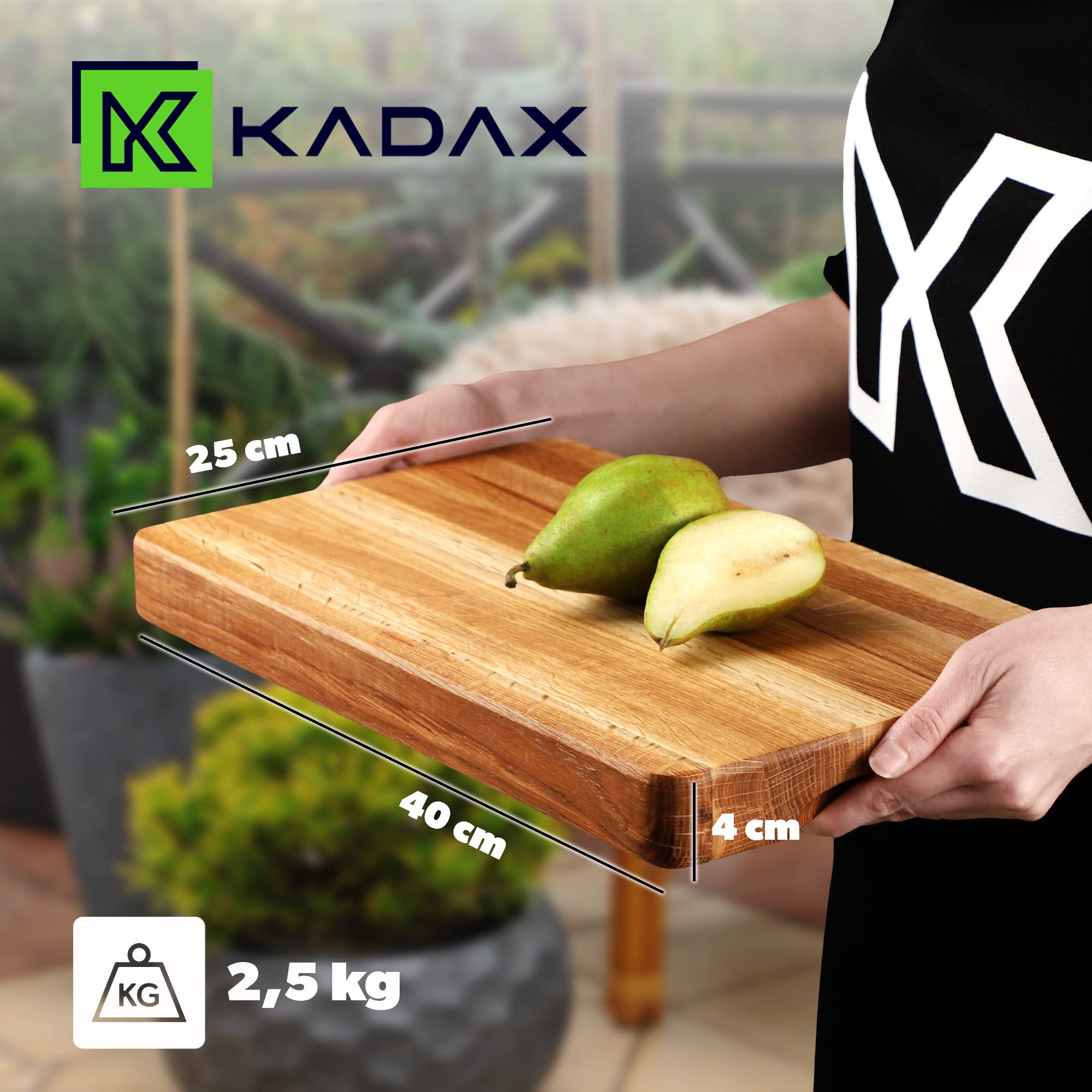 KADAX Schneidebrett aus Holz, Küchenbrett, 4cm dickes Fleischbrett aus Naturholz, Massives Eichenhackbrett, Servierbrett für Snacks, Käse, Früchte (25x40cm)